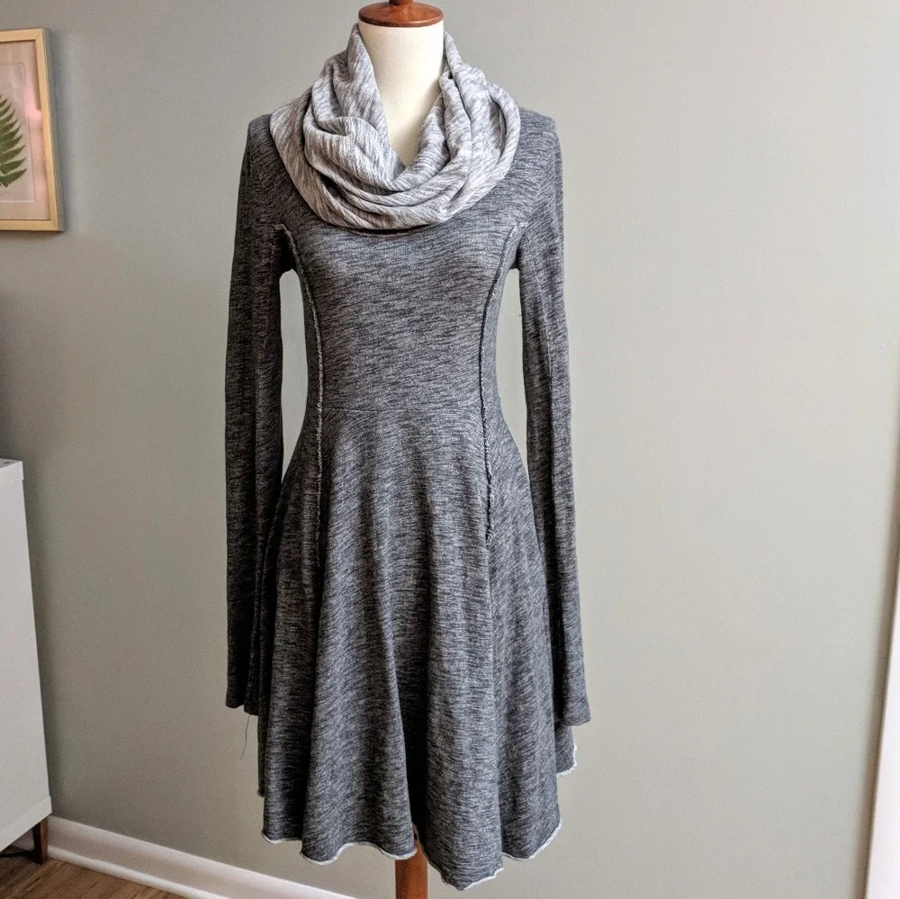 Free People Charcoal Long Sleeve Dress with Hood - Picture 2 of 8